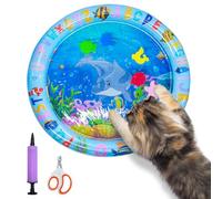 eirix Cat Water Mat, Cooling Pet Water Bed Scratch-Resistant Interactive Sensory Play Mat with Floating Fish Toys, Water-Filled Cooling Pad for All Types of Pets with Air Pump and Nail Clipper