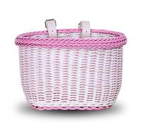EIRONA Bicycle Basket for 12 14 16 18 Inch Girls Bicycle, Front Handlebar Storage Basket for Girls, Water-Repellent Basket, Bicycle Accessories, Pink & White