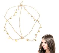EIROVYA Fortune teller Accessories Head Chain Tassels Bridal Headpiece Headband Festival Hair Accessories for Women and Girls (Golden), 1 Piece, bronze, M