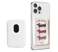 EIROVYA Magnetic Wallet for Mobile Phone, Magsafe Wallet, Premium Vegan Leather Phone Wallet, Compatible with iPhone 15 14 13 12 Series, Apple Wallet, Card Holder - Dachshund