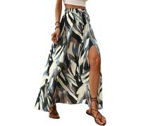 EIRUKON Women's Summer Skirts Elasticated Waist Maxi Skirt with Slit Summer Long Skirt Boho A Line Ladies Skirts for Casual Beach,Green,XXL