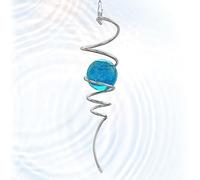 Eiryhope Gazing Ball Wind Spinner Spiral Tail with Blue Glass Orb | Creates Captivating Visual Illusion in Spinning, 13In Wind Spinners Stabilizer | Hanging Rotating Art Outdoor Garden Decor & Gift