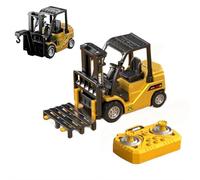 EIRZNGXQ 1/64 Full Proportional RC Forklift Toy, 2026 New Mini Remote Control Forklift Truck with Flatbed Tow, 2 in 1 Lift Fork & Hook with Lights & Sounds, Mini RC TruckToy Gift (Yellow 1set)