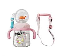 EIRZNGXQ 10oz Drinking Cup with Whale Squirt, Cute Water Bottles with Lids and Straws Leak Proof Handles ＆ Adjustable Strap, Tritan Straw Fun Drinking Cups for Home, School, or Travel (Pink 1set)
