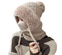 EIRZNGXQ 3 in 1 Beanie Hat for Women, Outdoor Windproof Scarf Hat, Face-Covering Knitted Hooded for Outdoor Skiing Hiking (Khaki)