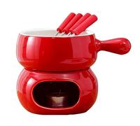 EIRZNGXQ Chocolate Fondue Cup Set, Ceramic Sweet Melting Mug Tealight with Fork & Candle, Cute Butter Warmer Chocolate Melter for Date Nights Valentines Birthday Wedding Gift (red B 1pcs)