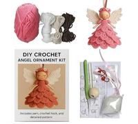 EIRZNGXQ DIY Crochet Angel Ornament Kit, Handmade Crochet Craft Kit with Yarn, Christmas Tree Hang Hanging Ornaments Decorations for Home Party Decor (Red 1pcs)