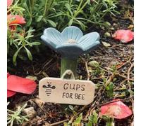 EIRZNGXQ Flower Shaped Ceramic Bee Watering Station Set for Garden, Ceramic Flower Bee Watering Drinking Station, Butterfly Drinking Cups for Gardeners Lawn Farm Patio (Blue 1pcs)