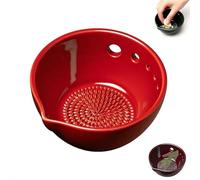 EIRZNGXQ Handmade Garlic Grater X Herb Bowl, 2-in-1 Multi-Functional Rustic Ceramic Plate with Built-in Grater and Herb Stripper, Handcrafted Fresh Stripper Bowl for Ginger Garlic Cheese (red 1pcs)