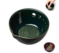 EIRZNGXQ Handmade Garlic Grater X Herb Bowl, 2-in-1 Multi-Functional Rustic Ceramic Plate with Built-in Grater and Herb Stripper, Handcrafted Fresh Stripper Bowl for Ginger Garlic Cheese (Green 1pcs)
