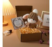EIRZNGXQ Mini Bunny Hug Cute Easter Gift, Handmade Mini Bunny Hugs in Box with Inspirational Card, Soft Rabbit Positive Plush Animals for Women Men Emotional Motivational Decor (khaki 1pcs)