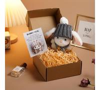 EIRZNGXQ Mini Bunny Hug Cute Easter Gift, Handmade Mini Bunny Hugs in Box with Inspirational Card, Soft Rabbit Positive Plush Animals for Women Men Emotional Motivational Decor (Gray 1pcs)