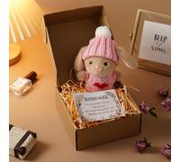 EIRZNGXQ Mini Bunny Hug Cute Easter Gift, Handmade Mini Bunny Hugs in Box with Inspirational Card, Soft Rabbit Positive Plush Animals for Women Men Emotional Motivational Decor (Pink 1pcs)