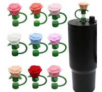 EIRZNGXQ Valentine's Day Rose Flowers Shape Straw Covers Cap for Stanley Cup, Silicone Straw Cover Straw Topper, Reusable Drinking Straws Accessories for Women Valentine's Gift (9 color set 9pcs)