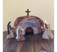EIRZNGXQ Wooden Easter Resurrection Scene Set, Empty Tomb Cross Figures for Easter Tabletop Decor, Jeus Resurrection Set for Decoration