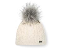 Eisbär Afra Lux Women's Beanie Hat - Merino for Women - with Fleece Protects Against Cold and Wind - Bobble Hat with Faux Fur Pompom Bobble Hat with Cable Knit Comfortable Knitted Hat, White, One Size