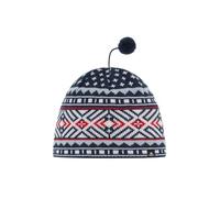 Eisbär Hanz Men's Merino Bobble Hat with Fleece Protects Against Cold and Wind Norwegian Hat Breathable Beanie with Bobble Hood from Austria, Dark Cobalt-White-Fjord-Ketchu, One Size