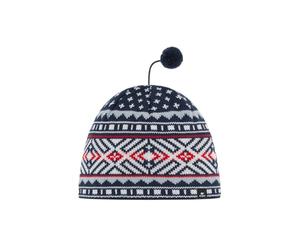 Eisbär Hanz Men's Merino Bobble Hat with Fleece Protects Against Cold and Wind Norwegian Hat Breathable Beanie with Bobble Hood from Austria, Dark Cobalt-White-Fjord-Ketchu, One Size
