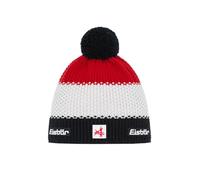 Eisbär Men's and Women's Star Pompom Ski Austria Merino Winter Hat Unisex with Fleece Protects Against Cold and Wind - Bobble Hat Breathable Elastic Hood from Austria, Black-White-Red, One Size