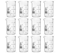 Eisco 12-Pack Boro 3.3 Glass Dual Scale Graduated Beaker - 30ml | Low Form with Spout | White Graduations Every 5ml | Meets ASTM-E960 Standards | Measuring Scientific Lab Glassware