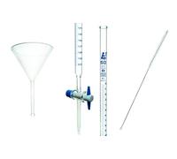 EISCO 3pc Lab Burette Starter Set - Includes 50mL Glass Burette with PTFE Stopcock, Plastic Funnel, & Burette Brush