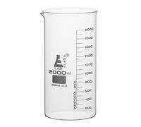 Eisco Borosilicate 3.3 Glass Beaker - 2000ml | Tall Form with Spout | 100ml Graduations | 241mm Tall | 119.5mm Inner and 122mm Outer Diameter | Scientific Glassware for Lab Measurements