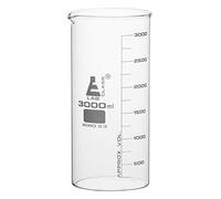 Eisco Borosilicate 3.3 Glass Beaker - 3000ml | Tall Form with Spout | 250ml Graduations | 279mm Tall | 130mm Inner and 133mm Outer Diameter | Scientific Glassware for Lab Measurements