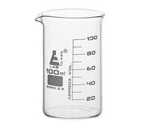 Eisco Borosilicate Glass Beaker - 100ml | Tall Form with Spout | 10ml Graduations | 78mm Tall | 46.4mm Inner and 48mm Outer Diameter | Scientific Glassware for Lab Measurements