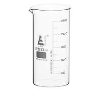 Eisco Borosilicate Glass Beaker - 250ml | Tall Form with Spout | 25ml Graduations | 119mm Tall | 57.8mm Inner and 60mm Outer Diameter | Scientific Glassware for Lab Measurements