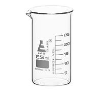 Eisco Borosilicate Glass Beaker - 25ml | Tall Form with Spout | 2.5ml Graduations | 55mm Tall | 28.8mm Inner and 30mm Outer Diameter | Scientific Glassware for Lab Measurements