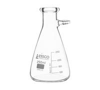 Eisco Filtering Conical Flask with Integral Side Arm | Borosilicate Glass with Integral Plastic Side Arm | 50mL White Graduations | 250mL Volume