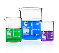 Eisco Premium Beaker Set, 250ml, 100ml & 50ml - Low Form, White Graduations - Superior Durability & Chemical Resistance - Borosilicate 3.3 Glass - Labs