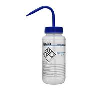 Eisco Wash Bottle for Deionized Water, 500ml - Labeled with Color Coded Chemical & Safety Information (2 Color) - Wide Mouth, Self Venting, Polypropylene - Performance Plastics by Labs