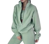 Eisctnd 2-Piece Fleece Sweatsuit Set for Women, Long-Sleeved Sweatshirt and Jogging Pants, Tracksuit, 2026, Trendy, Green, M