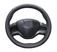 Eiseng Black Genuine Leather Steering Wheel Cover for 8th 2 Spoke Honda Civic 2006 2007 2008 2009 2010 2011 Stitch On Wrap DIY 13.5-14.5 inch Interior Accessories (Black Thread)