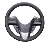 Eiseng DIY Car Genuine Leather Steering Wheel Cover Stitch on Wrap for 2010 2011 2012 2013 Mazda 3/2012 2013 Mazda 6/2012-2015 Mazda 5 M5 / 2010-2015 Mazda CX-9 (Black Leather With Black thread)