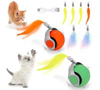 Eisfiel Cat Toy Speedy Tail 2.0, Interactive Cat Toy Balls, Cat Self Moving Toys, Rollipet Cat Toy, Automatic Moving Balls for Cat Dog Touch Motion Rolling Cat Toy Ball (Orange&Green, 2 Pcs)