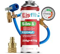 Eisfro - 5in1 R1234yf - Air Conditioning Recharge for Car Air Conditioning, Containing Oil + Hose and Adapter YF - Quick-Apply - Protects the Compressor - 235g per can
