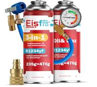 Eisfro - Air Conditioning Recharge Kit R1234yf with Gas R1234yf 3in1 - 2X 235 g Includes Hose, Pressure Gauge and AZ Adapter - Car Air Conditioning - ECO