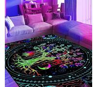 EISKBC Neon Tree of Life Area Rug, Large Blacklight UV Reactive Throw Rug, Non-Slip Bohemian Fluorescent Floor Mat Carpet, Glow in The Dark Sun and Moon Phase Bed Room Decor, 70x47inch