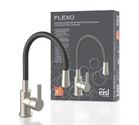 EISL Flexo Stainless Steel/Black Flexible Kitchen Sink Tap, Flexible Tap for Kitchen, High Spout with Soft Touch Hose, 360 Degree Swivel, Kitchen Flexible Tap, NI186FLNIB