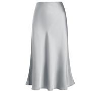 Eisnnu Women's Satin Skirt High Waist Silk Solid Color Skirts Plus Size A-Line Midi Zipper Fishtail Skirts for Job Party (UK, Alpha, S, Regular, Regular, Grey)