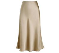Eisnnu Women's Satin Skirt High Waist Silk Solid Color Skirts Plus Size A-Line Midi Zipper Fishtail Skirts for Job Party(UK, Alpha, S, Regular, Regular, Khaki)