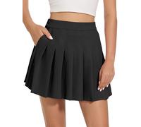 Eisnnu Women's Short High Waist Pockets Pleated Skirt,Basic Solid Stretchy Informal Mini Skater Skirt with Shorts S-XXXL (UK, Alpha, S, Regular, Regular, Black)
