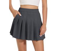 Eisnnu Women's Short High Waist Pockets Pleated Skirt,Basic Solid Stretchy Informal Mini Skater Skirt with Shorts S-XXXL (UK, Alpha, L, Regular, Regular, Gray)