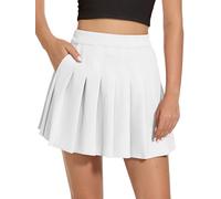 Eisnnu Women's Short High Waist Pockets Pleated Skirt,Basic Solid Stretchy Informal Mini Skater Skirt with Shorts S-XXXL (UK, Alpha, M, Regular, Regular, White)