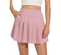 Eisnnu Women's Short High Waist Pockets Pleated Skirt,Basic Solid Stretchy Informal Mini Skater Skirt with Shorts S-XXXL (UK, Alpha, XL, Regular, Regular, Pink)