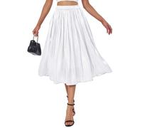 Eisnnu Women's Skirt Summer Midi Long Shiny Skirt Elastic Waist A-Line Elegant High Waist Midi Pleated Skirts (UK, Alpha, S, Regular, Regular, White)