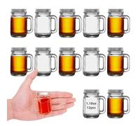 eispap 12 Pcs Mini Mason Jar with Handles,1.7oz/50ml,Premium Shot Glasses with Leakproof Lids for Drink,Dessert,Condiments,Jams,Candle,Craft (12)