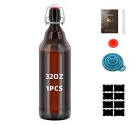 eispap 1Pc 32 oz 1Pack Amber Glass Beer Bottles for Home Brewing with Flip Caps Refillable Brown Glass Storage Bottle with Swing Top Lids, Amber Iron Clasp Bottle 1000ML 1 Pack